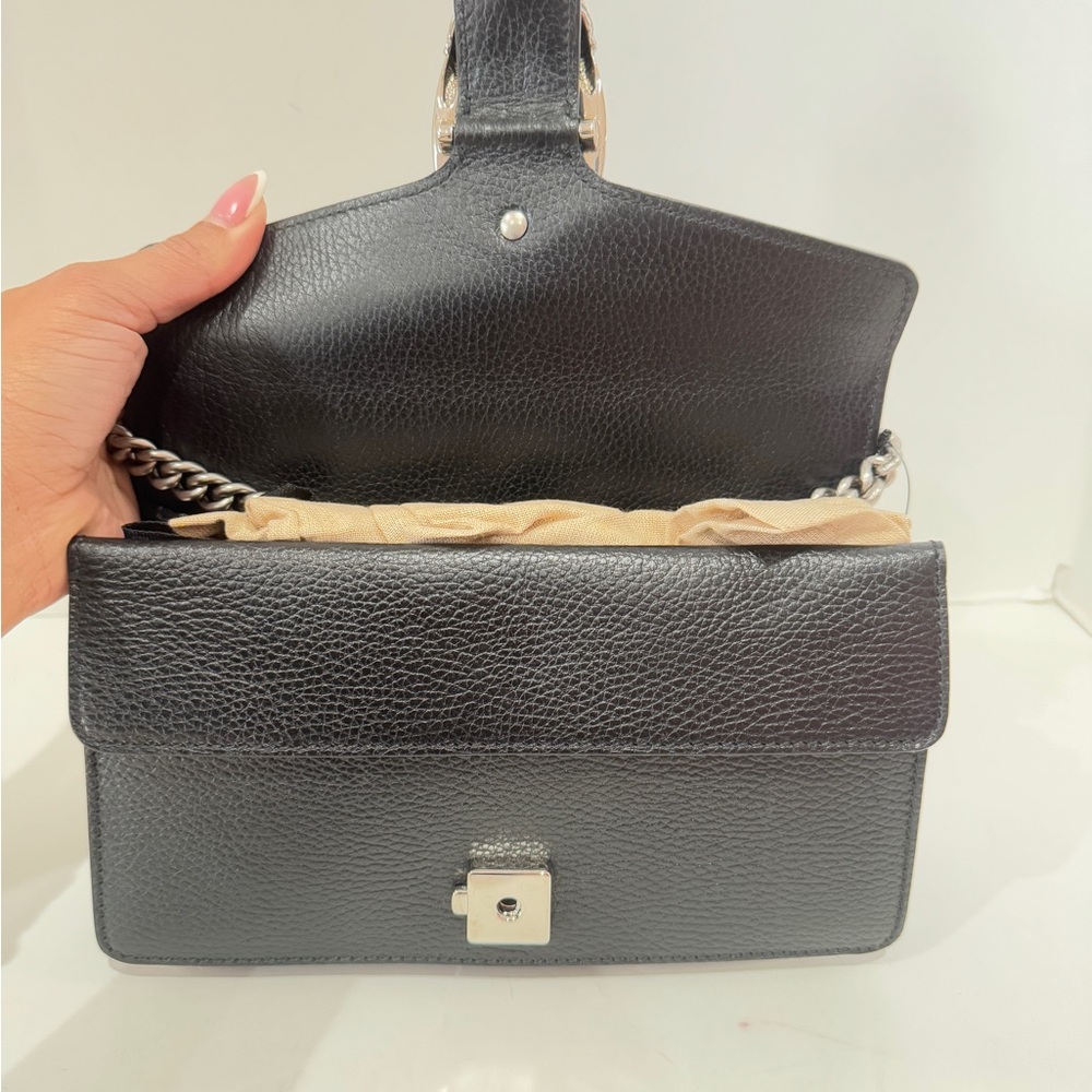 Dollar Calfskin Enamel Small Dionysus Shoulder Bag Black Electric Blue NEW - Picture 2 of 16